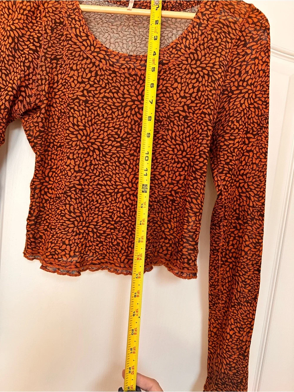 Free People Rust and Black Floral-Print Long Sleeve Crop Top